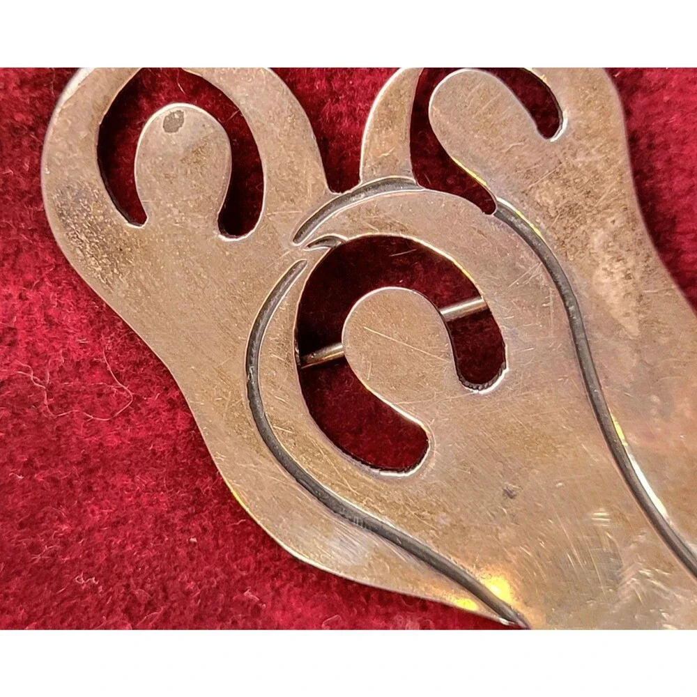 Vintage Sterling Silver Free Spirit Trio Modernist Artisan Signed Brooch Pin